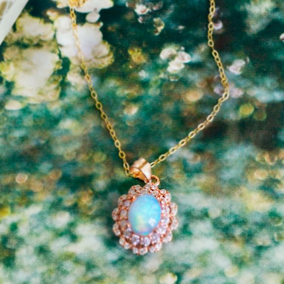 Rose Gold Vermeil Genuine Fire Opal Necklace Vintage Natural Gemstone Necklace - Picture 5 of 8